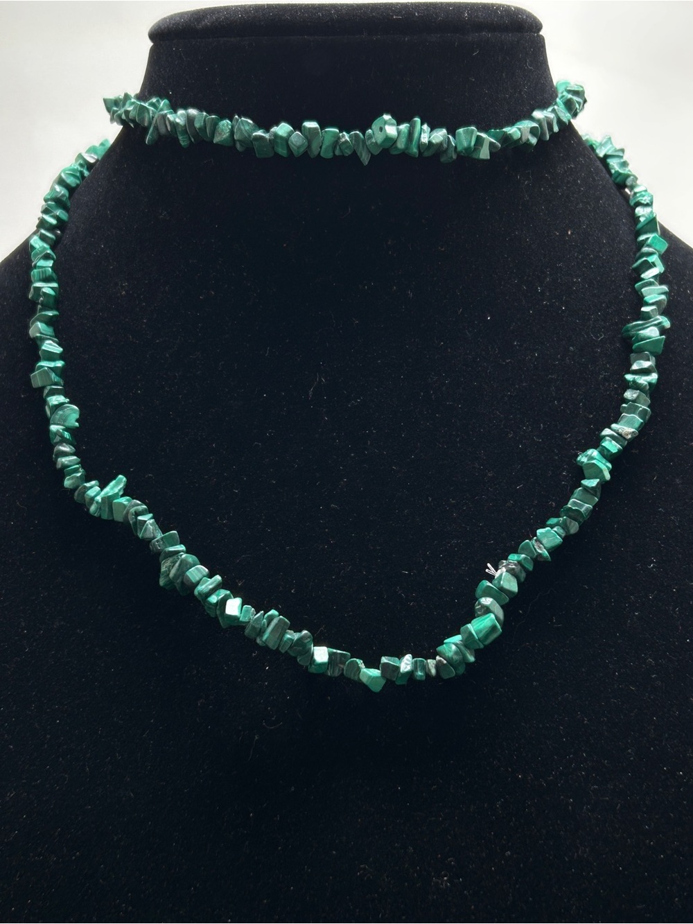 Long Malachite Nugget Necklace, Stone, Boho